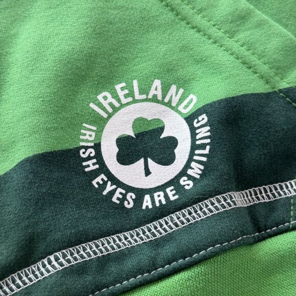 Retro Irish Hoodie Green Striped "Irish Eyes are Smiling" Women XL 14/16 - Picture 2 of 9